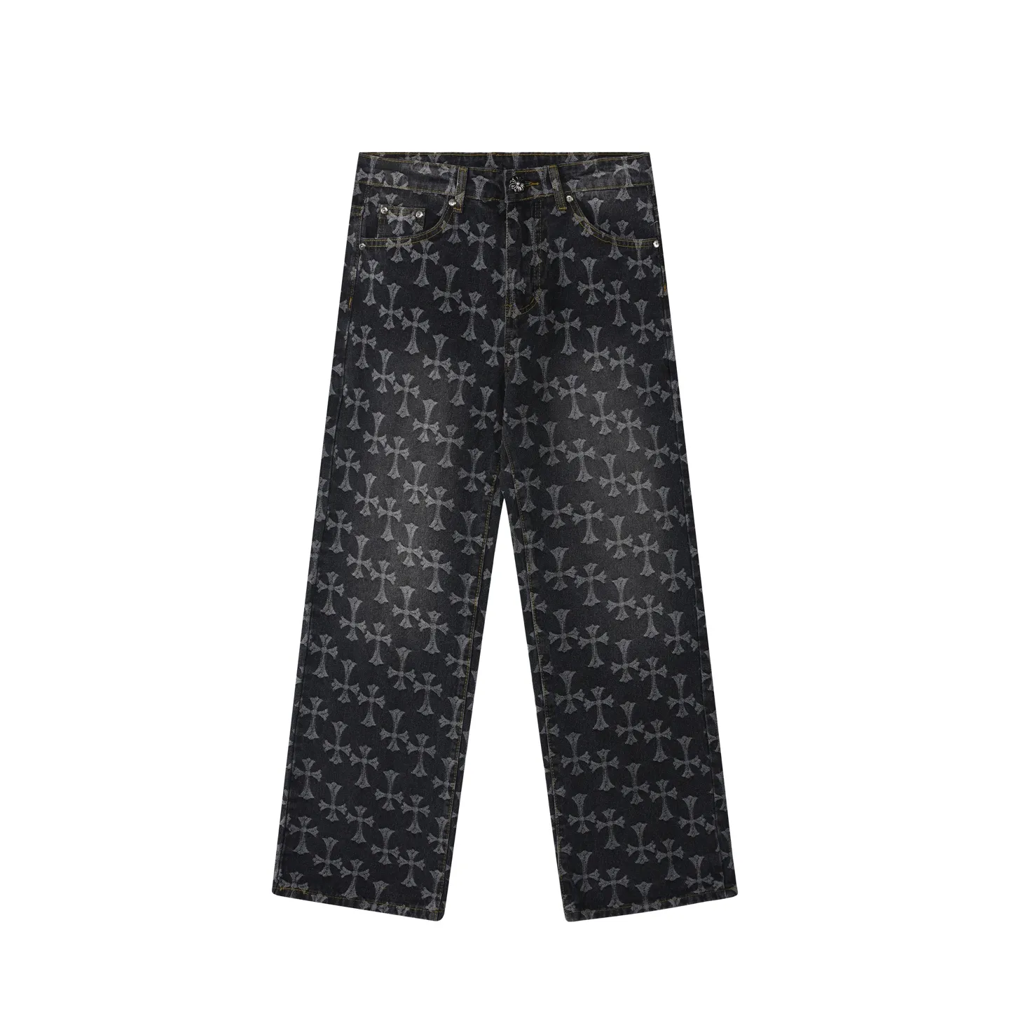 P240 Style No.: H587 Chrome Hearts double-sided full-logo jacquard dark pattern heavy-duty full-print cross jeans. The same style as the Internet celebrity star's cross-printed denim jacket. The unique cross design elements and all-over printing are full of design. It is made of 100% denim cotton fabric with heavy coarse yarn count, which ensures a stiff and tough silhouette while being soft, comfortable and breathable. The lapel is designed with silver buttons and is full of texture. The classic white cross logo is all over the dress, making it a perfect versatile style for spring and summer! Customized jacquard fabric, you can wear it in various styles. This gender-neutral shirt is a must-have for nightclubs. It can be worn as a jacket for both men and women. It can be easily worn by both men and women! The original loose version is made of high-quality pure cotton fabrics. The fabric pattern is high-definition and delicate without burrs. It is comfortable and breathable to wear. All the buttons are molded and customized. It is casual and fashionable and can be matched with any bottoms. It can be windproof and sunproof in spring and summer. It can be worn outside in autumn and winter! Easily concave shape makes you look slimmer and taller, perfect for both men and women! Customized main label, accessories, fully washable, whole body wiring, quality control, no heads!   Size: 28-30-32-34-36 Color: black
